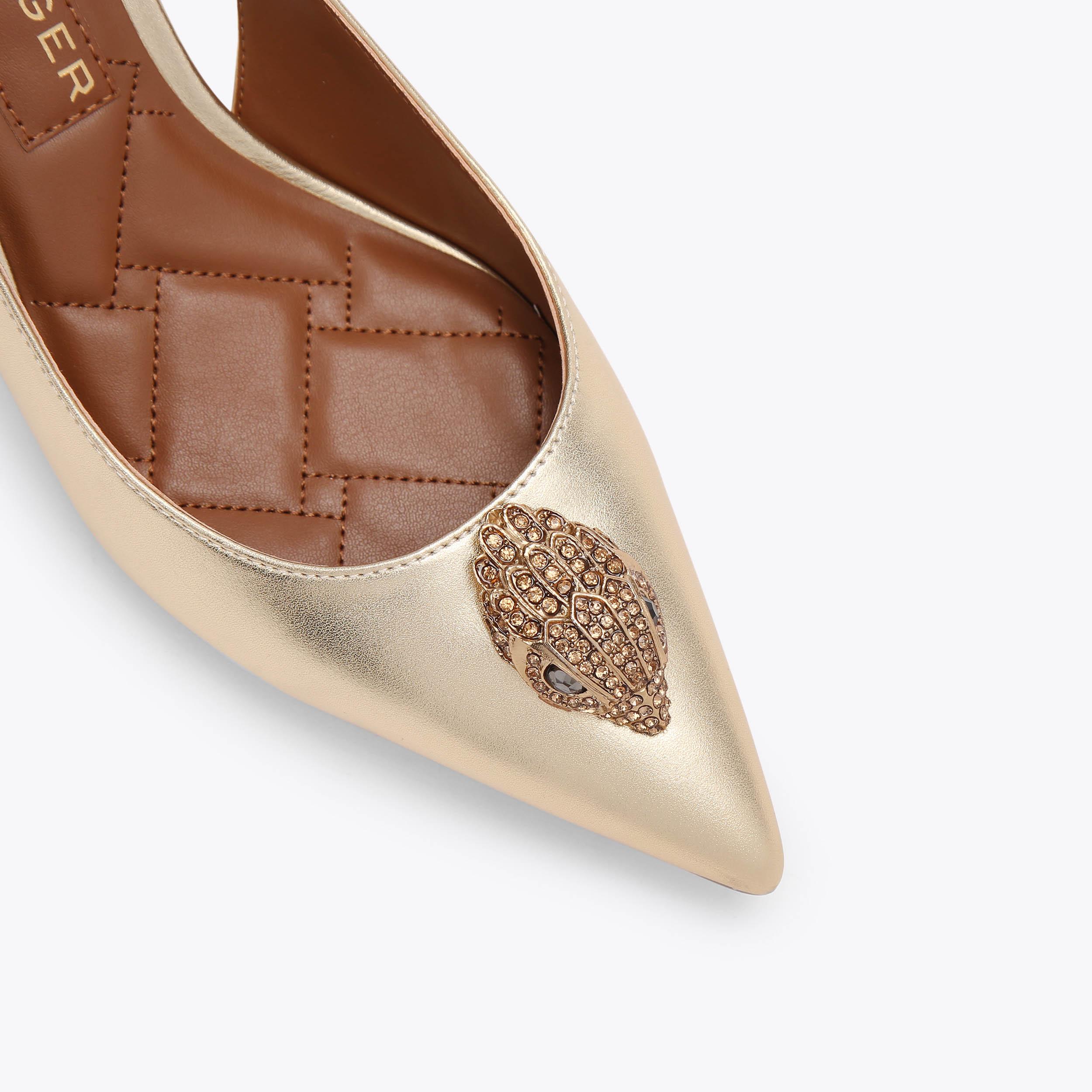 BELGRAVIA SLING BACK Gold Leather Fabric Slingback Heel by KURT GEIGER ...