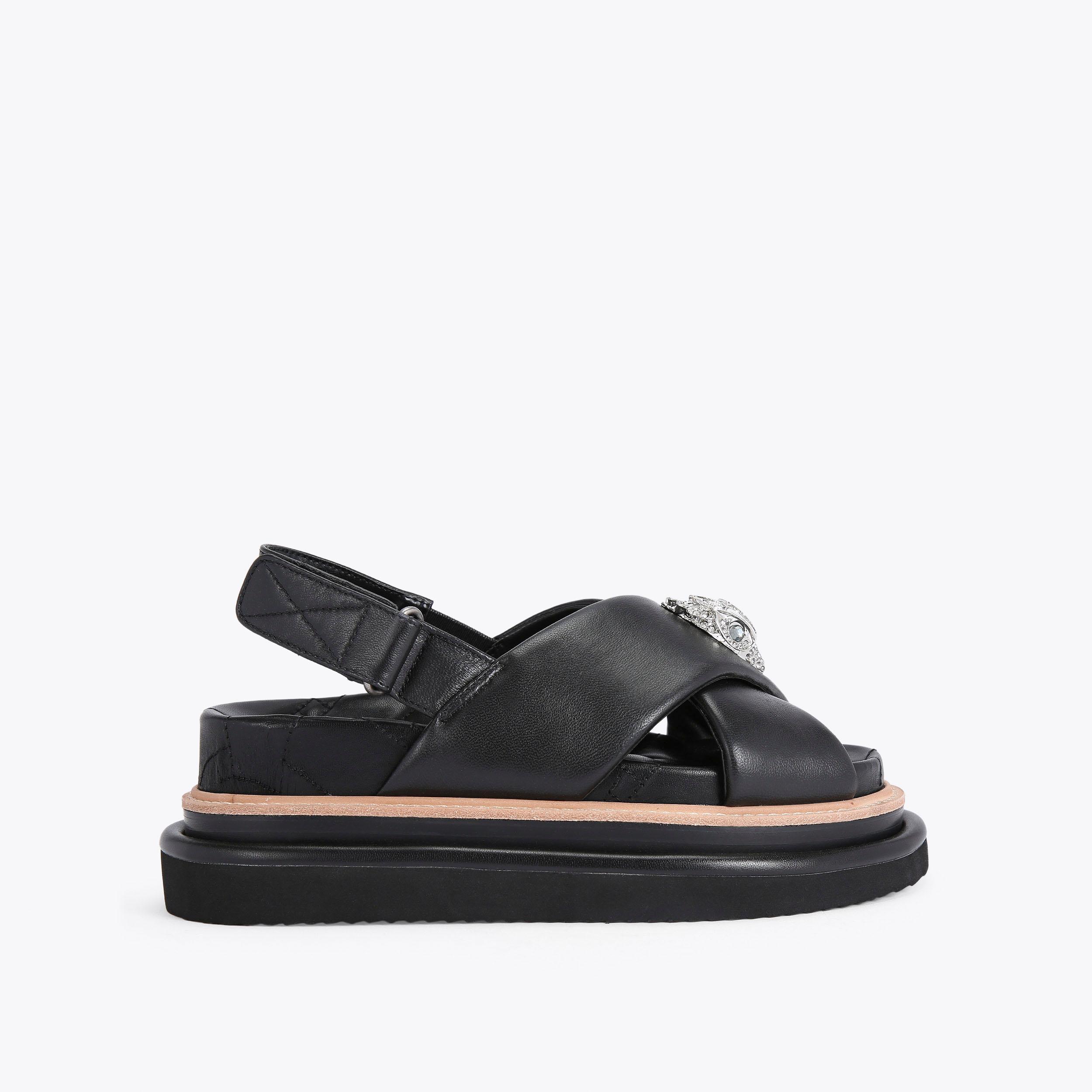 ORSON CROSS STRAP SANDAL Black Leather Chunky Sandal by KURT