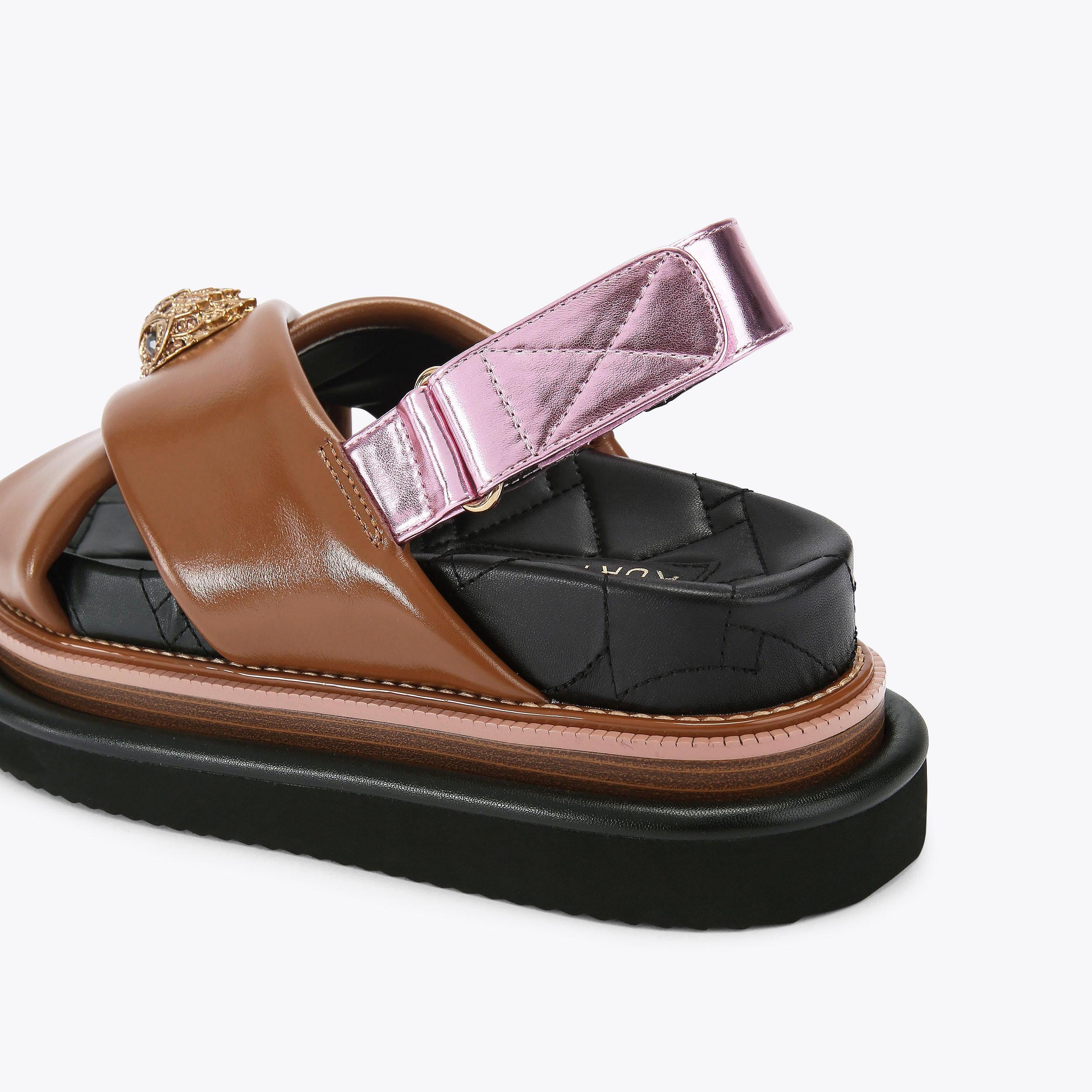 ORSON CROSS STRAP SANDAL Tan Leather Sandal by KURT GEIGER LONDON